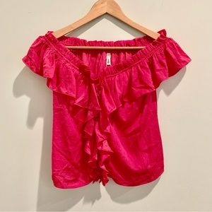 NWT Glam Hot PINK Off Shoulder Ruffle Top Blouse Small S Barbiecore